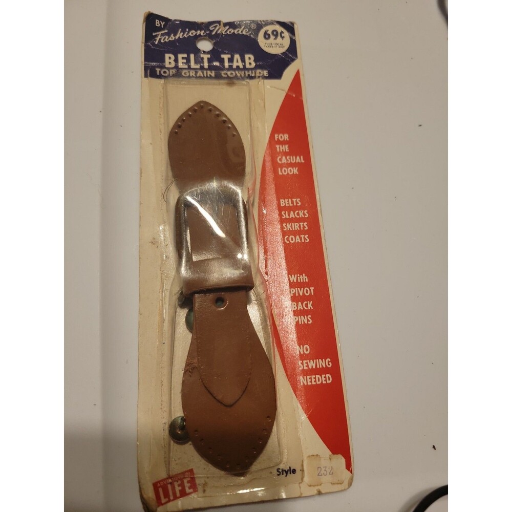 Vintage Fashion Mode Belt Tab Buckle - Top Grain Cowhide, Brown NOS, USA